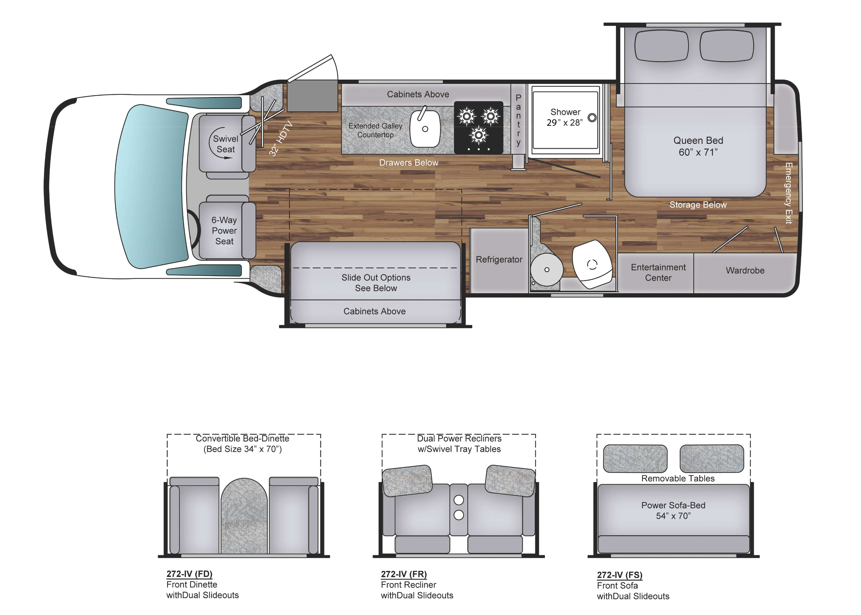 Coach House Platinum 272XL FD, FR, FS Floorplan